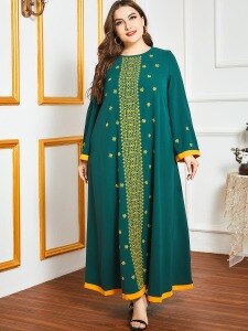 Loose Oversized Dress Women 2021 Spring Long Sleeve Embroidery Floral Elegant Dress Plus Size Muslim Abaya Dress