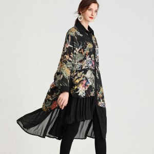 2021 Spring Summer Long Sleeve Shirt Dress Women Floral Print Chiffon Casual Midi Dresses Female 4XL Plus Size Sundress Vestidos