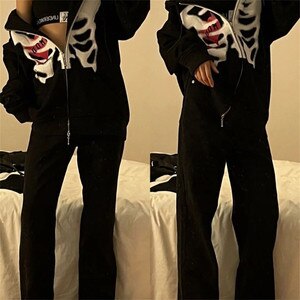 Harajuku Y2K Autumn Female Hooded Sweatshirt Zipper Butterfly Print Long Sleeve Loose print Women Hoodies Coats plus size women