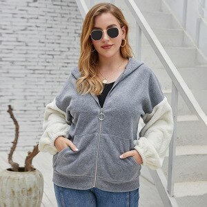 Plus Size Casual Loose Women Sweater Color Matching Cardigan Jacket Thicken Oversized Pullover Zipper 2021 Winter Female Clothes