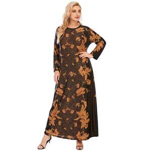 Spring Dress 2021 Women Long Sleeve Retro Floral Print Vintage Dress Loose Plus Size Dubai Abaya Turkey Maxi Islamic Clothing
