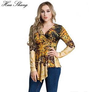 S-6XL Plus Size Blouses Women V Neck Long Sleeve Shirts Retro Vintage Luxury Printting Asymmetric Tunic Women Tops Female Blusas