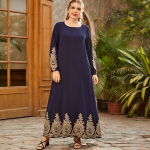 2021 Spring Autumn Dress Women Long Sleeve Embroidery Elegant Party Dress Plus Size Abaya Dubai Muslim Islamic Clothing