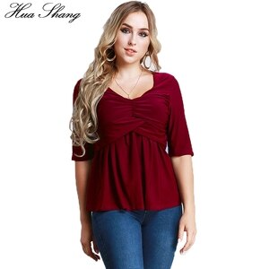 Fashion Women Summer V Neck Half Sleeve Casual Blouse Elegat Flod Front Tunic A Line Women Tops 5XL 6XL Plus Size Solid Blusa
