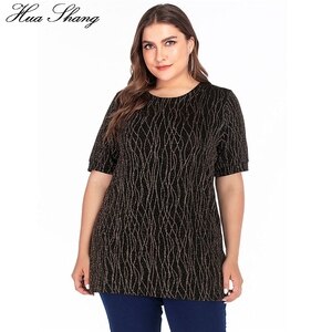 5XL Plus Size Blouse Shirt Women Summer O Neck Short Sleeve Sequined Elegant Blouse Stretch Loose Oversized Ladies Tunic Tops