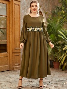 Spring Dress 2021 Plus Size Abaya Dubai Turkey Islamic Clothing Women Long Sleeve Embroidery High Waist Muslim Hijab Party Dress