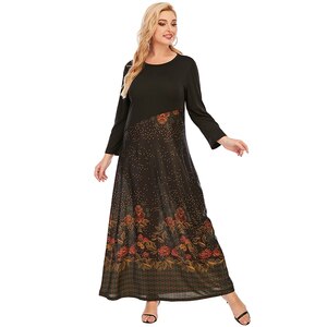 2021 Spring Summer Women Long Sleeve Dress Dot Floral Print Patchwork Casual Dress Plus Size Women Clothing