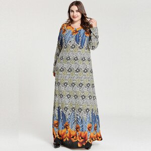 2020 Spring Women Casual Dress Plus Size Female Long Sleeve Floral Print Long Dress Ladies Tunic Loose Oversized Maxi Dresses