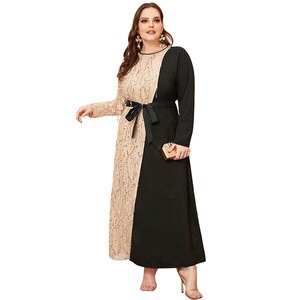 Sequined Contrast Patchwork Elegant Party Dress Plus Size 5XL Women Summer Long Sleeve Casaul Dress Maxi Long Muslim Dresses