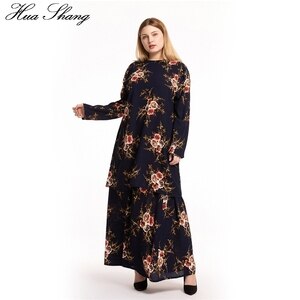 Women Abaya Dress Plus Size 5xl 2019 Summer Long Sleeve Floral Print Boho Beach Dress Tunic Maxi Dress Dubai Muslim Dresses