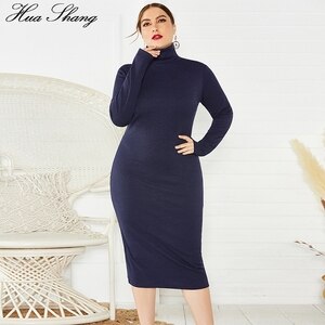 Autumn Winter Dress Plus Size 5XL Women Turtleneck Long Sleeve Solid Knit Sweater Dress Knee Length Slim Bodycon Pencil Dresses