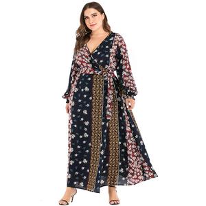 Multicolor Bohemian Dress 5XL Plus Size Women Summer V Neck Lantern Long Sleeve Floral Print Maxi Long Dresses Boho Beach Dress