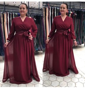 2021 Summer Long Sleeve Party Dress Women V Neck Big Bow Tie Belt Solid Chiffon Dress Plus Size Maxi Long Formal Dresses