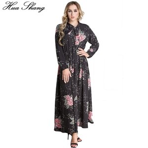 6XL 7XL Long Boho Maxi Dress For Women 2018 Autumn Floral Print Stand Collar Wrap Bow  Full Sleeve Plus Size Elegant Party Dress