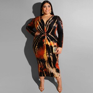 Women Summer V Neck Long Sleeve Office Dress Plus Size Elegant Printing Slim Bodycon Pencil Dresses Maxi Long Dress