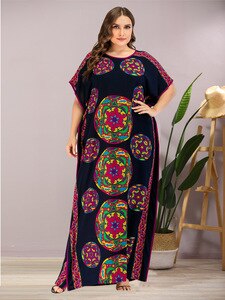 Loose Oversized Plus Size Women Dress 2020 Summer O Neck Short Sleeve Floral Print Casual Dress Side Split Maxi Long Dresses