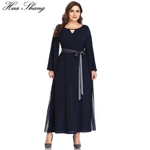 Women Summer Maxi Long Dress Plus Size 5XL Female Elegant Hole O Neck Long Sleeve Long Dress Striped Print Tunic Beach Dresses