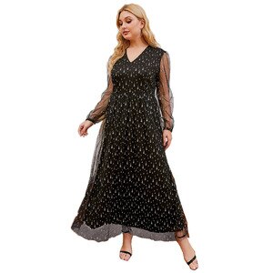 2021 Spring Summer Party Dress Women Mesh See Through Long Sleeve V Neck Lace Dress High Waist Plus Size Maxi Long Dresses