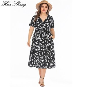 5xl 6xl Plus Size Casual Dress Women Summer V Neck Short Sleeve Floral Print Boho Beach Dress Pockets Ladies Tunic Maxi Dresses