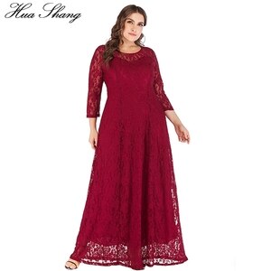 6XL Plus Size Lace Party Dresses For Evening Women Autumn Winter Three Quarter Sleeve Lace Hollow Out Backless Sexy Long Dress
