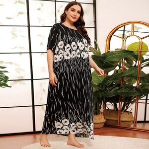 4XL Plus Size Women’s Nightwear Dress 2021 Fashion Short Sleeve Floral Print Casual Dress Loose Big Size Sleepwear Night Dresses