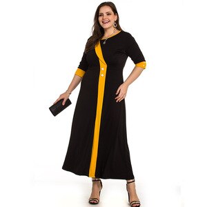 Plus Size Ladies Office Dress Women 2020 Summer Contrast Multicolor Elegant Party Dresses Black Maxi Long Dress