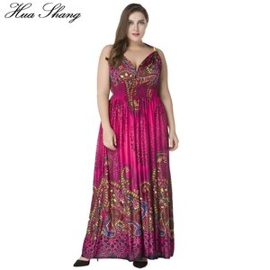 6XL 7XL Plus Size Maxi Long Dress Women Summer Sleeveless Floral Print Bohemian Holiday Dress Deep V Neck Retro Sexy Dress Red