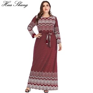 5XL 6XL Plus Size Muslim Abaya Dress Women Summer Long Sleeve Geometric Retro Printing Vintage Dress Tunic Maxi Long Dresses