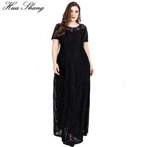 6XL Plus Size Party Dress Long Floor Length Lace Dress Women Summer Short Sleeve Hollow Out Sexy Dresses White Black Vestidos