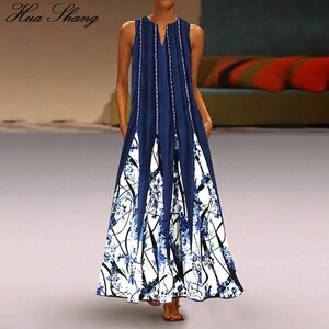 5XL Plus Size Dress Women Summer V Neck Sleeveless Floral Print Multicolor Dress Loose Oversized Ladies Tunic Maxi Long Dresses