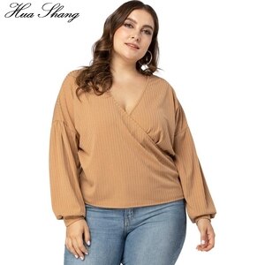 Autumn Winter Blouse Women V Neck Long Sleeve Solid Casual Blouse Plus Size Loose Oversized Ladies Tunic Tops