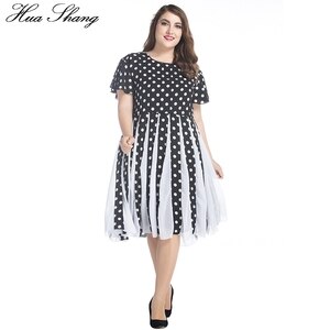 1950s Retro Vintage Dress Women Summer Short Sleeve Dot Print High Waist Big Swing Midi Party Dress 6XL 7XL Plus Size Robe Femme