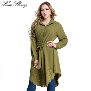 Fashion Spring Autumn Women Long Blouse Lady Long Sleeve Shirts Elegant Hollow Out Flowers Irregular Plus Size Tops With Belt