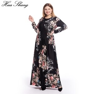 Plus Size Dresses For Women 4xl 5xl 6xl Summer Female O Neck Long Sleeve Floral Print Casual Dress Ladies Tunic Maxi Long Dress