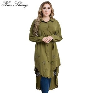Plus Size 6XL High Low Hem Blouse Shirt Women Spring 2020 Long Sleeve Hollow Out Floral Asymmetrical Loose Tops Blusas With Belt