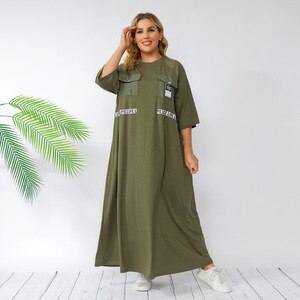 Loose Oversized Dress Women 2021 Three Quarter Sleeve Army Green Dress Plus Size Extra Big Size Women Clothing