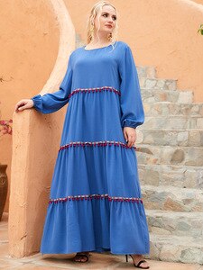 2021 Spring Autumn Dress Plus Size 4XL Women Long Sleeve Tassel Elegant Dress Blue Loose Big Size Maxi Long Party Dresses