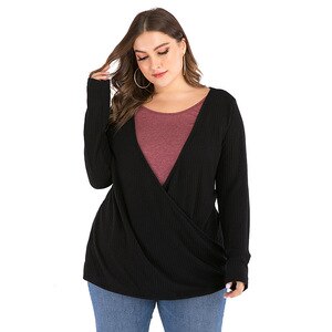 5XL Plus Size Blouse Women Spring Autumn Long Sleeve Contrast Color Elegant Blouse Large Size Loose Ladies Tunic Tops
