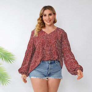 2021 Summer Blouse Women V Neck Long Sleeve Dot Print Casual Blouse Plus Size Loose Big Size Ladies Tops