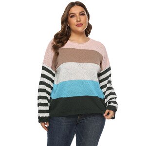2019 Autumn Winter Striped Sweaters Plus Size Women Sweaters And Pullovers Colorful Loose Oversized Knitted Tops Female Jumper