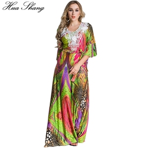 6XL 7XL Plus Size Dresses Women Maxi Long Dress Flare Half Sleeve Belt Lace Colorful Print Bohemian Beach Dress Party Dresses