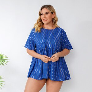 2021 Summer Blouse Plus Size 4XL 5XL Women Tops Short Sleeve Striped Print Casual Blouse Loose Oversized Ladies Tunic Tops